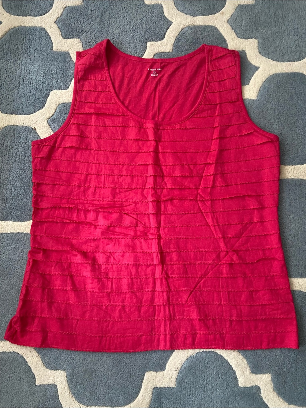Lands' End Women's Bright Red Scoop Neck Tank with Tiered Textured Stripe